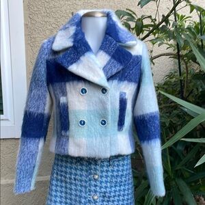 Blue and White Allison by Anthropologie Mohair Jacket with Pockets